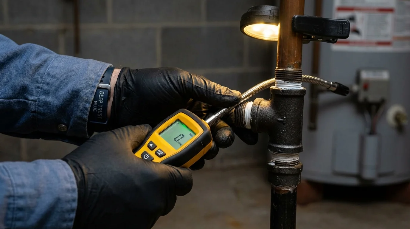 Gas leak detection with electronic sniffer by Johns Plumbing LLC in Hatch